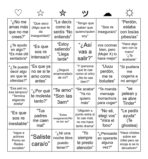 BINGO DEL EX IMBECIL Y MALBADO Bingo Card