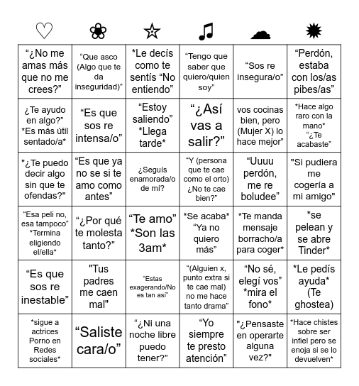 BINGO DEL EX IMBECIL Y MALBADO Bingo Card