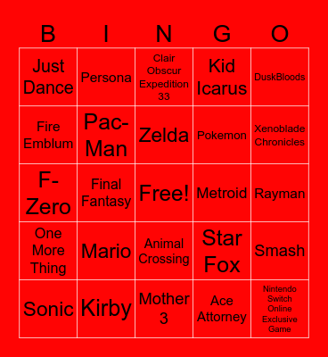 2 Part Nintendo Direct Bingo Card