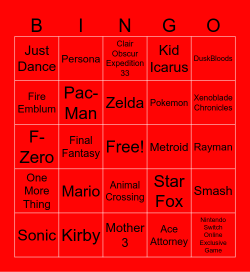 2 Part Nintendo Direct Bingo Card