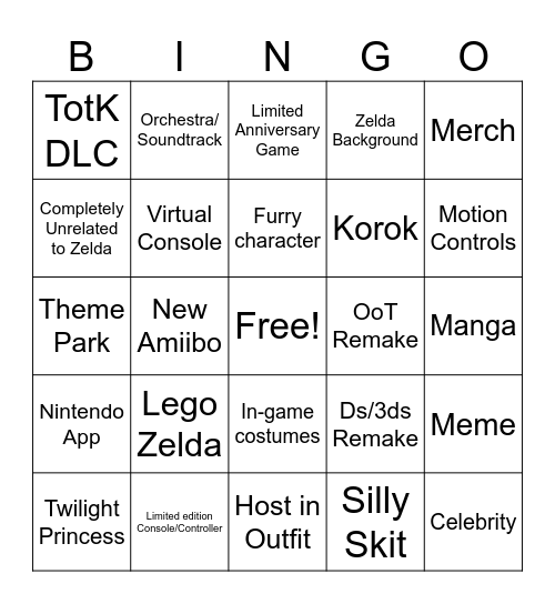 Zelda Direct Bingo Card