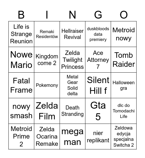 Nintendo Directy Wrzesień 2026 Bingo Card
