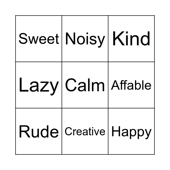 Personal descriptions Bingo Card