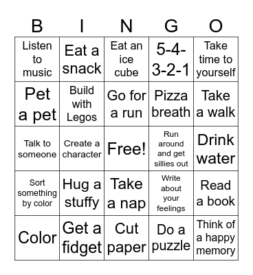 Coping Skills Bingo Card