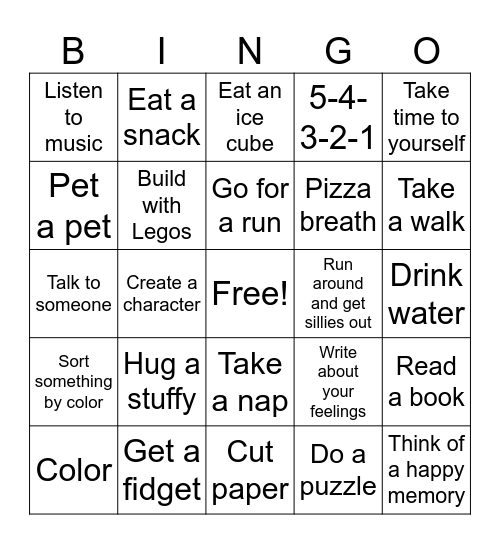 Coping Skills Bingo Card