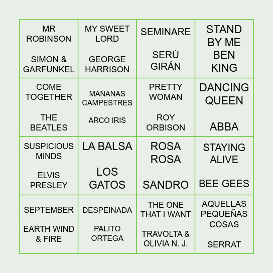 Setentotis Bingo Card