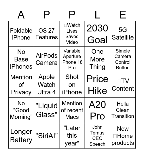 Apple Event Bingo Card