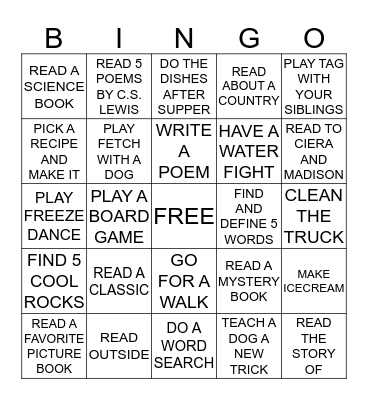 SUMMER READING BINGO Card