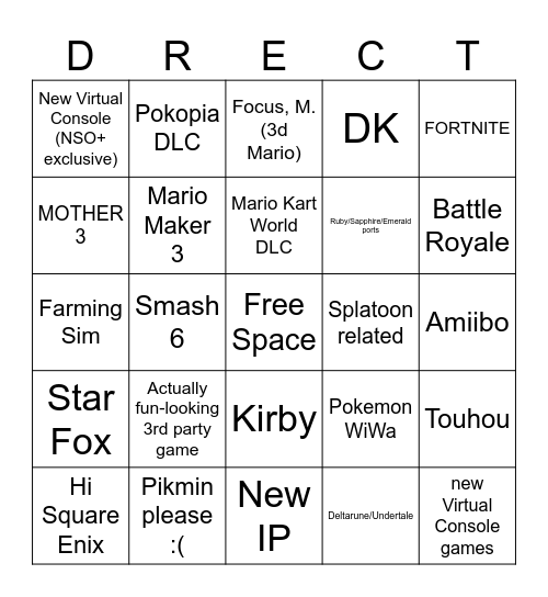 Random 2026 Direct Bingo Card