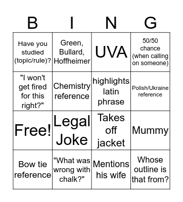 Czar Bingo Card