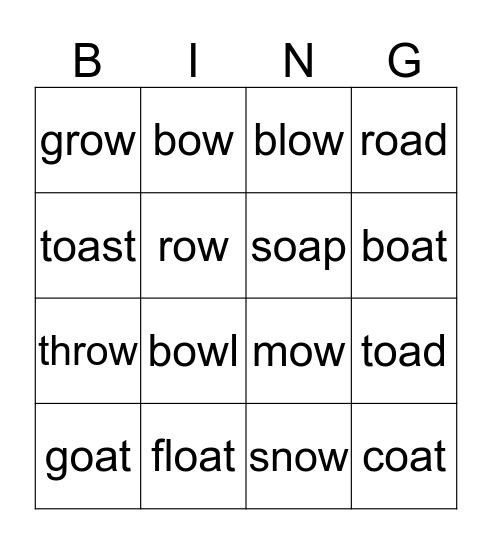 OA    &     --OW   SOUNDS Bingo Card