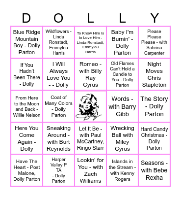 Dolly and Duets Bingo Card