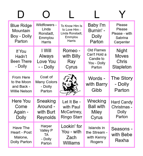 Dolly and Duets Bingo Card
