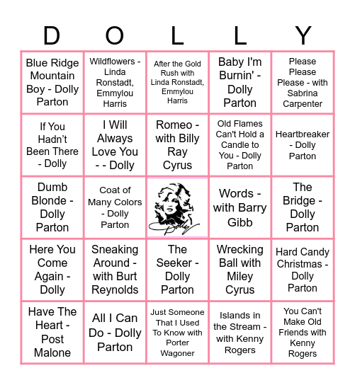 Dolly Parton And Friends Bingo Card