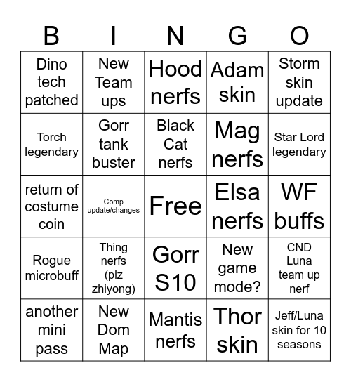 Rivals S10 BINGO Card