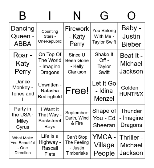 Music Bingo Card