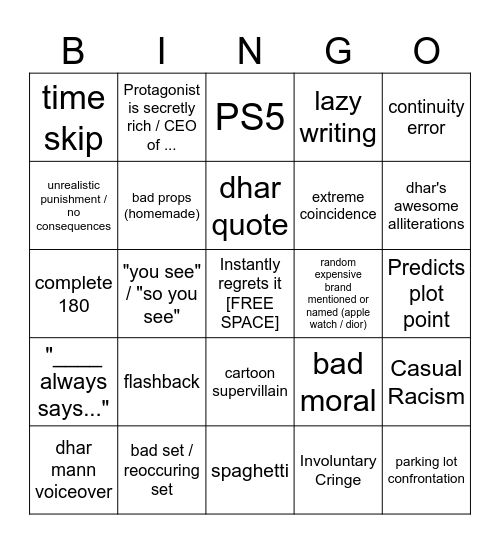 NOCH UNMORALISCHERES DHAR MANN BINGO Card