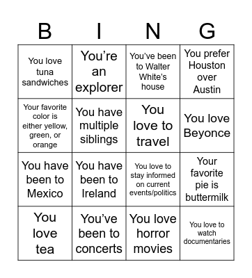 Bridal Bingo Card
