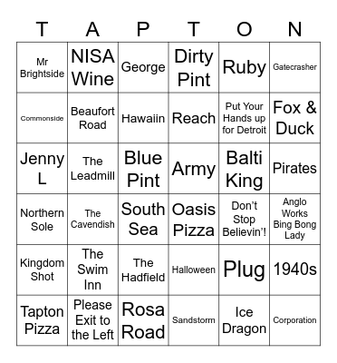 Barmy Army Bingo Card