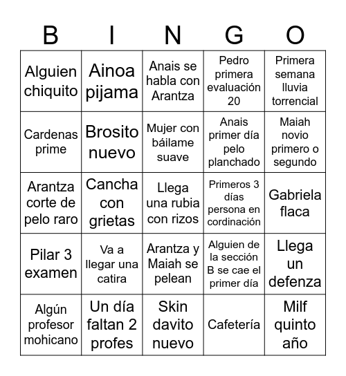Aarón Bingo Card