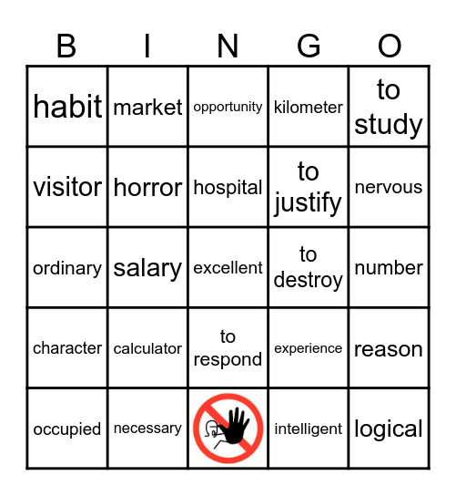 English/French cognates Bingo Card