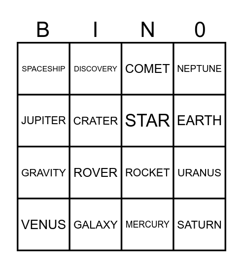 SPACE TRAVEL Bingo Card