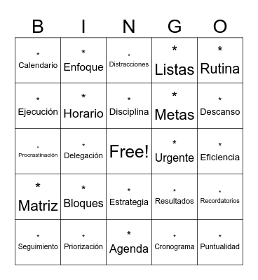GESTION DEL TIEMPO Bingo Card