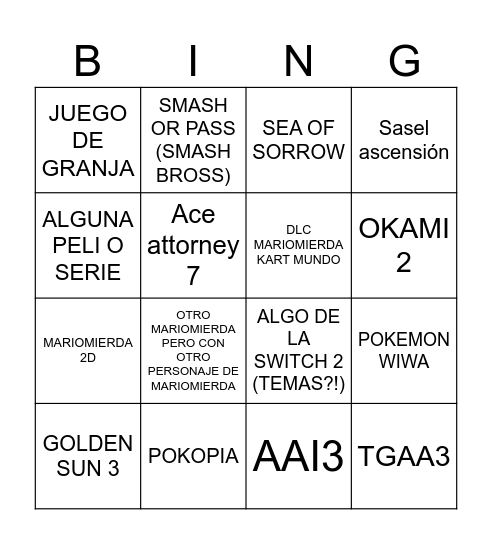 Mariomierda direct Bingo Card
