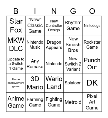 Nintendo Direct 9.9.2026 Bingo Card