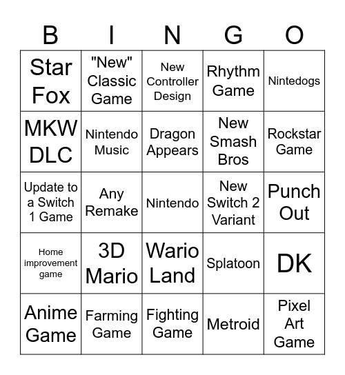 Nintendo Direct 9.9.2026 Bingo Card