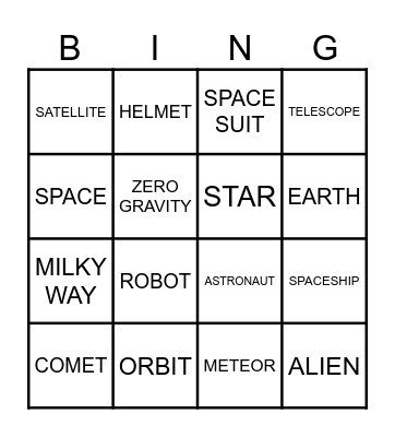 SPACE TRAVEL Bingo Card