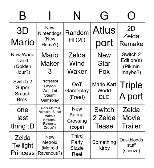 September Double Direct Bingo Card