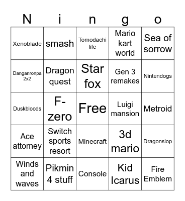 nintendo bingo Card