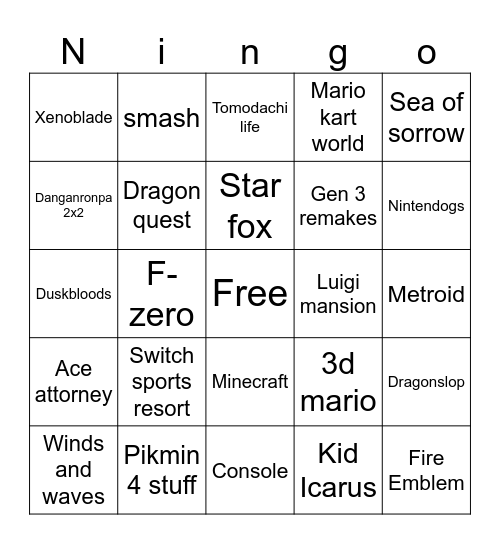 nintendo bingo Card