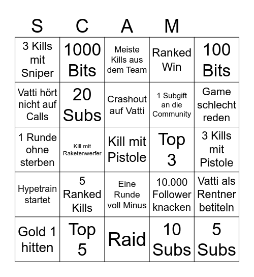 RANKED SCAM SUBTEMBER BING Bingo Card