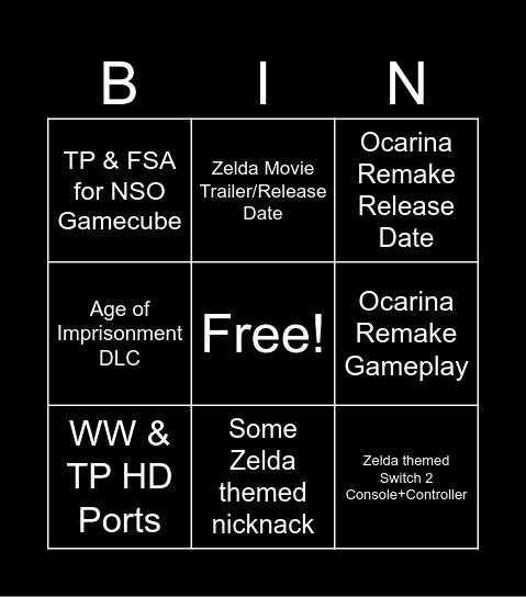 Zelda Direct Bingo Card