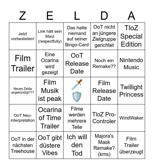 Zelda Direct Bingo Card