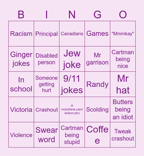 Southpark bingo Card