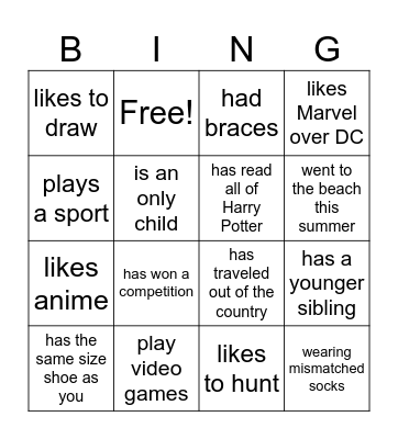 Get To Know You Bingo Card