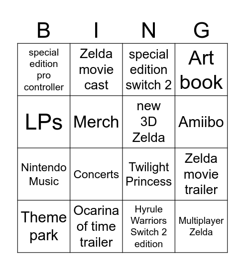Zelda Direct 07-09-2026 Bingo Card