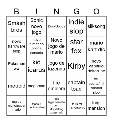 nintendo direct Bingo Card