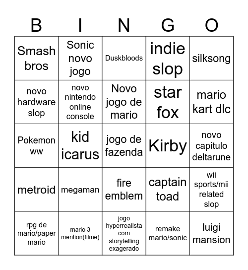 nintendo direct Bingo Card