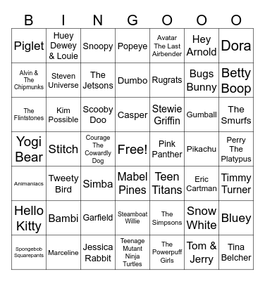 Cartoon Bingo Card