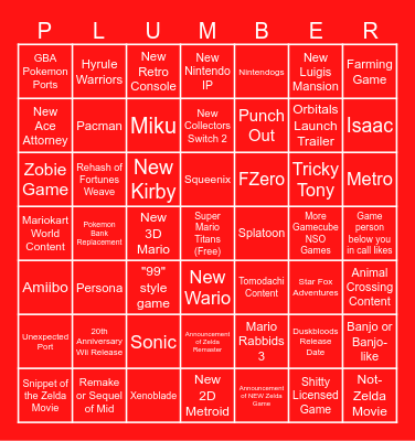 Nintendar Bingo Card