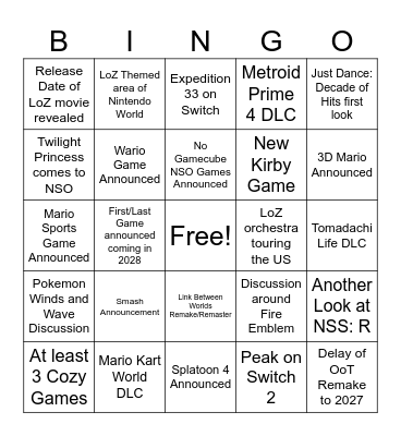 Nintendo Direct BIngo Card