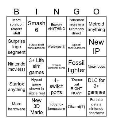 Nintendo direct bingo Card
