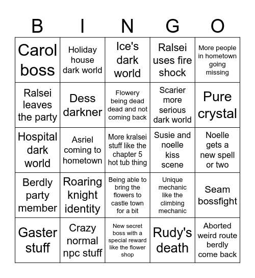 Deltarune chapter 6 bingo Card