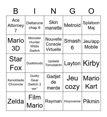 Bingo Nintendo Direct Bingo Card