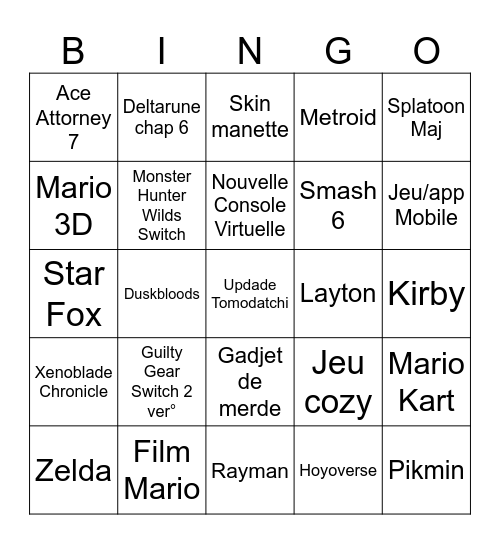 Bingo Nintendo Direct Bingo Card