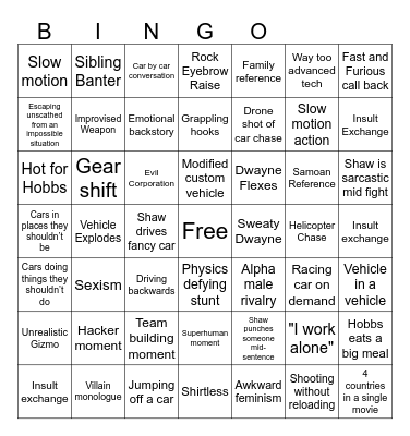 hobbs n shaw Bingo Card